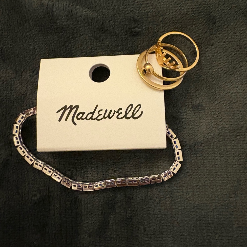 New Madewell baguette crystal bracelet + Ring Sets Sz8 MSRP:$56